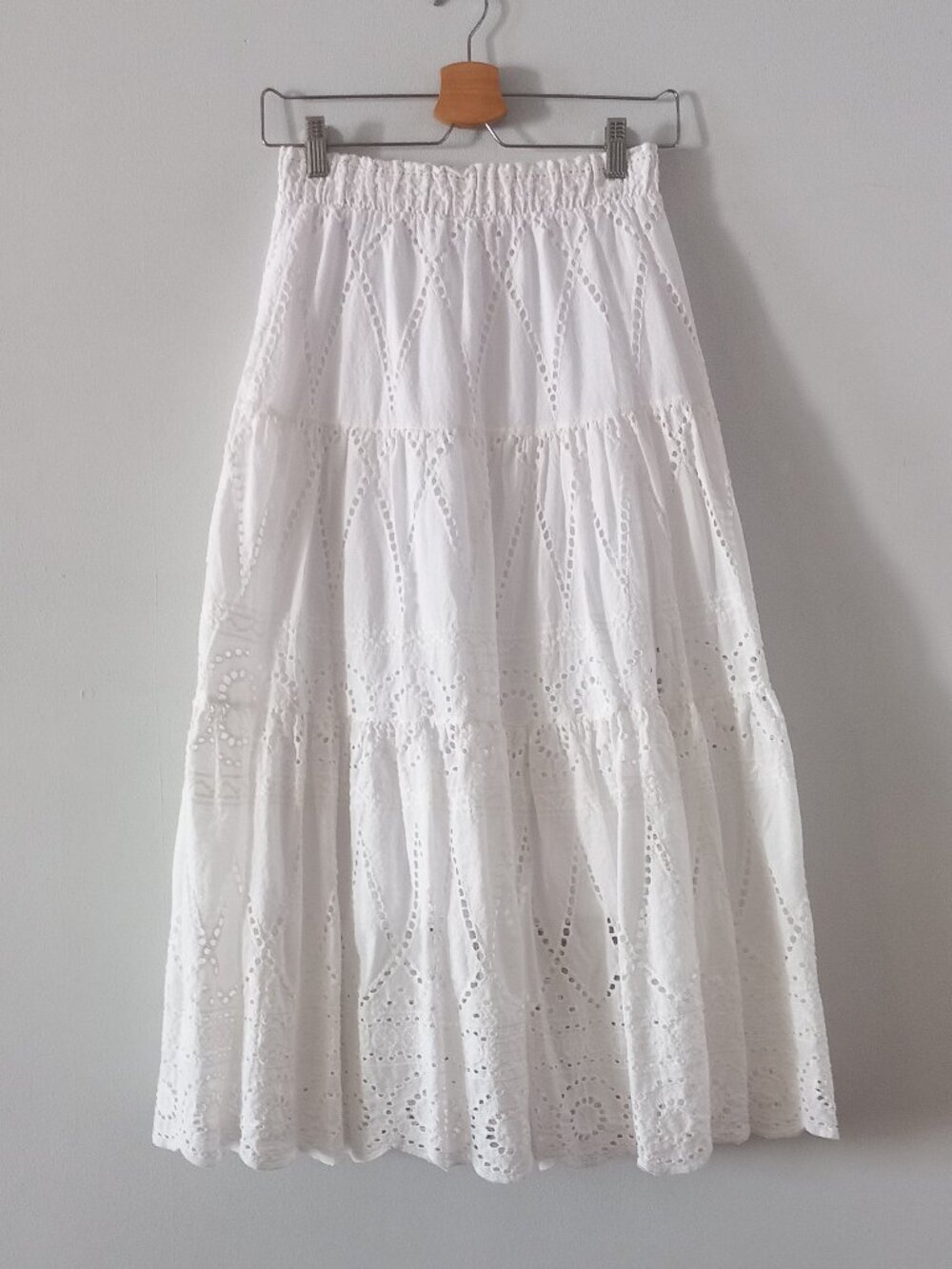 White Eyelet Tiered A-Line Maxi Skirt
